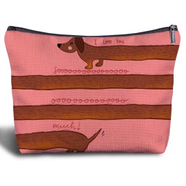 Zomhix Dachshund Stripe Makeup Bag - Dachshund Gifts for Women, Cute Married Couple Gifts for Her, Pink Weiner Dog Cosmetic Bag Women\'s Zippered Bag
