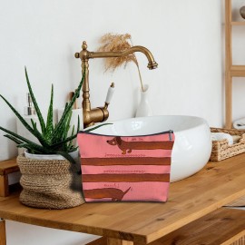 Zomhix Dachshund Stripe Makeup Bag - Dachshund Gifts for Women, Cute Married Couple Gifts for Her, Pink Weiner Dog Cosmetic Bag Women\'s Zippered Bag
