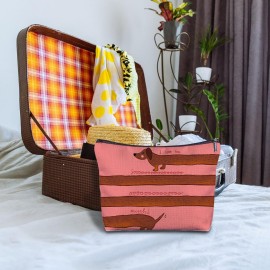 Zomhix Dachshund Stripe Makeup Bag - Dachshund Gifts for Women, Cute Married Couple Gifts for Her, Pink Weiner Dog Cosmetic Bag Women\'s Zippered Bag