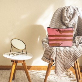 Zomhix Dachshund Stripe Makeup Bag - Dachshund Gifts for Women, Cute Married Couple Gifts for Her, Pink Weiner Dog Cosmetic Bag Women\'s Zippered Bag