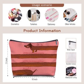 Zomhix Dachshund Stripe Makeup Bag - Dachshund Gifts for Women, Cute Married Couple Gifts for Her, Pink Weiner Dog Cosmetic Bag Women\'s Zippered Bag