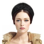 C-ZOFEK Anne Headband Pearl Tudor French Hood Gothic Renaissance Halloween Hair Accessory (Black-B)