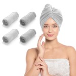 Homewear 4 Pack Microfiber Hair Wrap Towels, Drying Turbans for Wet Hair, Dry Towel for Women Anti Frizz, Dark Grey/Light Grey