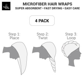 Homewear 4 Pack Microfiber Hair Wrap Towels, Drying Turbans for Wet Hair, Dry Towel for Women Anti Frizz, Dark Grey/Light Grey