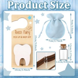 DoubleFill Tooth Fairy Holder Bag Hanger with Money Slot Keepsake Bottle Velvet Pouch Tooth Fairy Box Encourage Gift for Lost Teeth Boy Girl Milk(Classic,Blue)