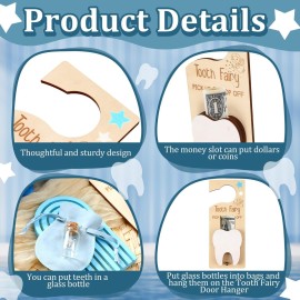 DoubleFill Tooth Fairy Holder Bag Hanger with Money Slot Keepsake Bottle Velvet Pouch Tooth Fairy Box Encourage Gift for Lost Teeth Boy Girl Milk(Classic,Blue)