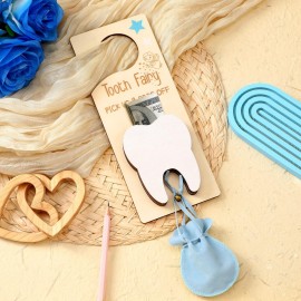 DoubleFill Tooth Fairy Holder Bag Hanger with Money Slot Keepsake Bottle Velvet Pouch Tooth Fairy Box Encourage Gift for Lost Teeth Boy Girl Milk(Classic,Blue)