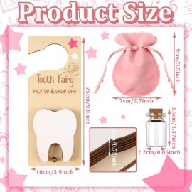DoubleFill Tooth Fairy Holder Bag Hanger with Money Slot Keepsake Bottle Velvet Pouch Tooth Fairy Box Encourage Gift for Lost Teeth Boy Girl Milk(Classic,Pink)