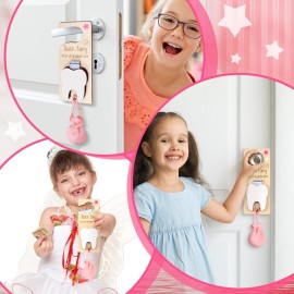 DoubleFill Tooth Fairy Holder Bag Hanger with Money Slot Keepsake Bottle Velvet Pouch Tooth Fairy Box Encourage Gift for Lost Teeth Boy Girl Milk(Classic,Pink)