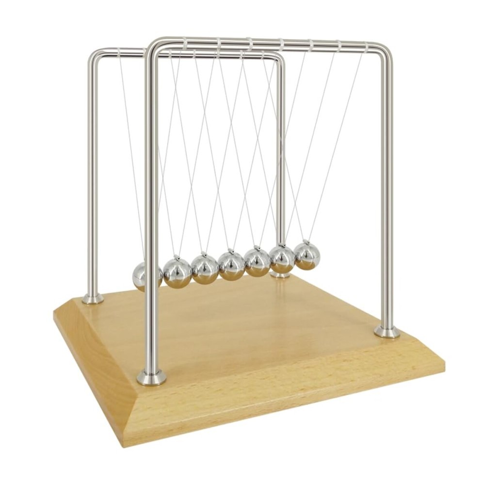 Newtons Cradle Pendulum with 7 Balls, Balance Ball 50+ Sec Swingtime Wood Base Science Physics Gadget for Home and Office