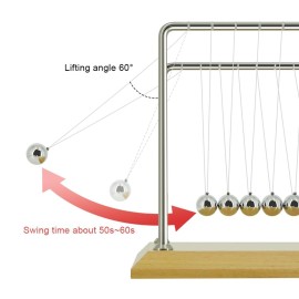 Newtons Cradle Pendulum with 7 Balls, Balance Ball 50+ Sec Swingtime Wood Base Science Physics Gadget for Home and Office