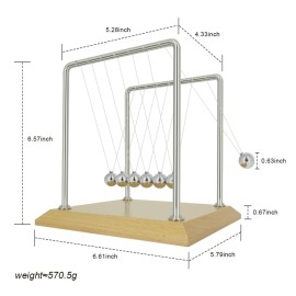 Newtons Cradle Pendulum with 7 Balls, Balance Ball 50+ Sec Swingtime Wood Base Science Physics Gadget for Home and Office