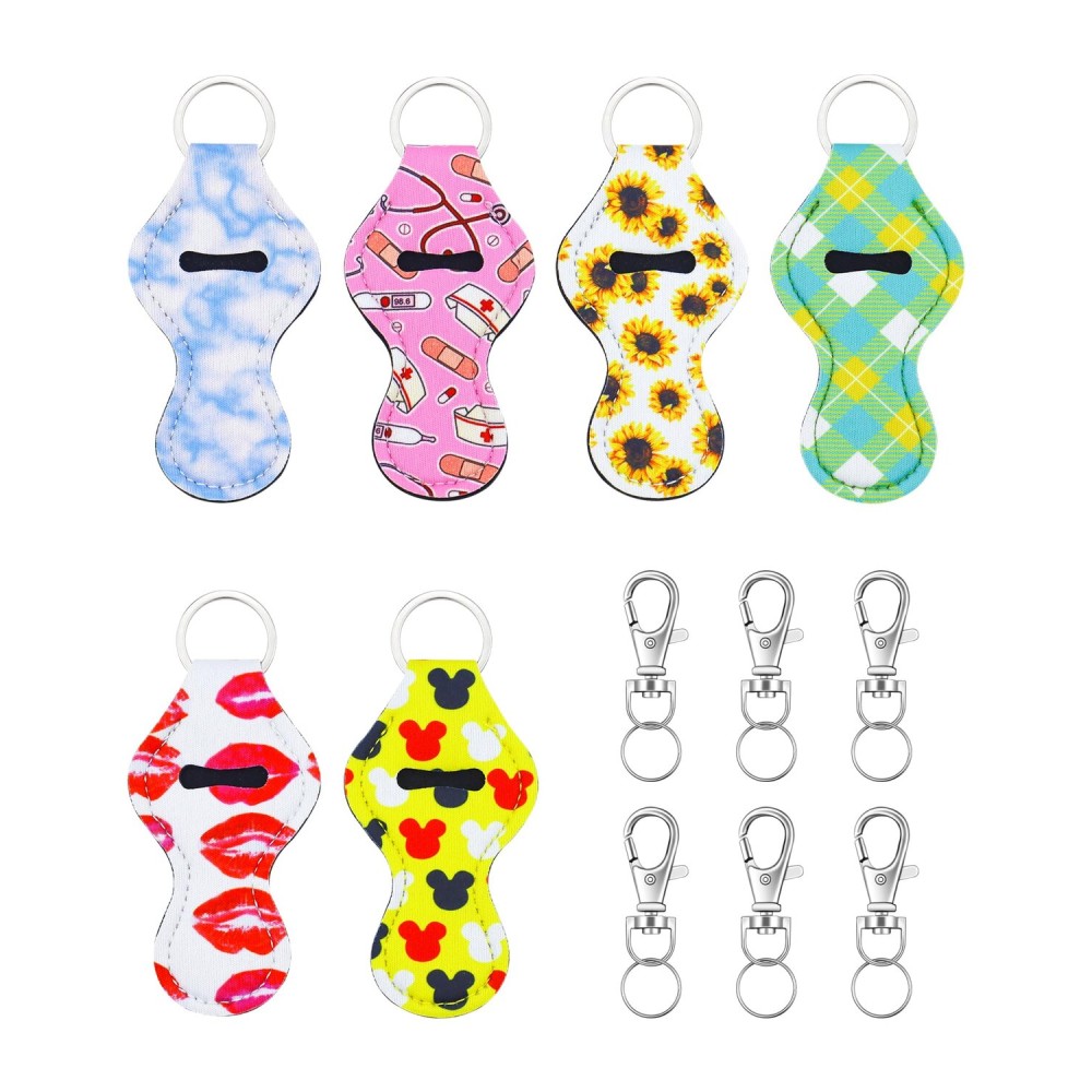 YETOOME 6 Pcs Chapstick Holder Keychain, Lip Balm Holder with 6 Sets Keyring Clips for Lipstick, Chapstick, Lip Balm, Lanyards