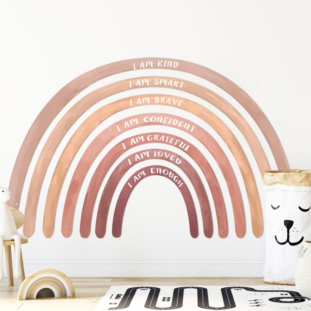 Tinideya 76.77x47.24\'\' Watercolor Large Rainbow Wall Decal Classroom Wall Decor with Inspirational Quote Peel and Stick Stickers Waterproof Wallpaper for Girls Kids Bedroom Nursery Playroom(Boho)