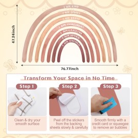 Tinideya 76.77x47.24\'\' Watercolor Large Rainbow Wall Decal Classroom Wall Decor with Inspirational Quote Peel and Stick Stickers Waterproof Wallpaper for Girls Kids Bedroom Nursery Playroom(Boho)