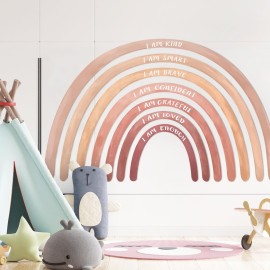 Tinideya 76.77x47.24\'\' Watercolor Large Rainbow Wall Decal Classroom Wall Decor with Inspirational Quote Peel and Stick Stickers Waterproof Wallpaper for Girls Kids Bedroom Nursery Playroom(Boho)