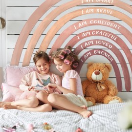 Tinideya 76.77x47.24\'\' Watercolor Large Rainbow Wall Decal Classroom Wall Decor with Inspirational Quote Peel and Stick Stickers Waterproof Wallpaper for Girls Kids Bedroom Nursery Playroom(Boho)