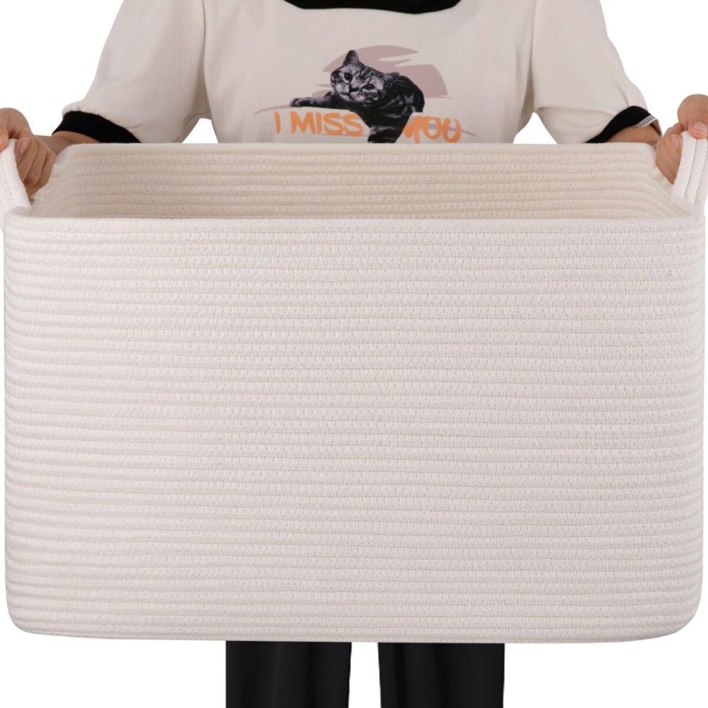 SIXDOVE 65L Large Storage Basket, Cotton Rope Woven Blanket Basket, Toy Storage for Baby Room, Living Room, White