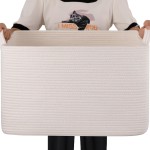 SIXDOVE 65L Large Storage Basket, Cotton Rope Woven Blanket Basket, Toy Storage for Baby Room, Living Room, White