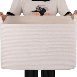 SIXDOVE 65L Large Storage Basket, Cotton Rope Woven Blanket Basket, Toy Storage for Baby Room, Living Room, White
