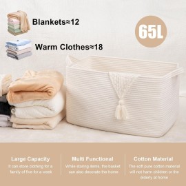 SIXDOVE 65L Large Storage Basket, Cotton Rope Woven Blanket Basket, Toy Storage for Baby Room, Living Room, White