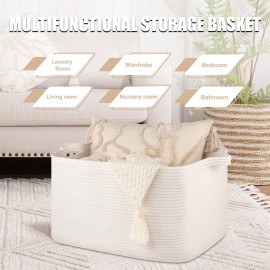 SIXDOVE 65L Large Storage Basket, Cotton Rope Woven Blanket Basket, Toy Storage for Baby Room, Living Room, White