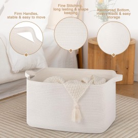 SIXDOVE 65L Large Storage Basket, Cotton Rope Woven Blanket Basket, Toy Storage for Baby Room, Living Room, White