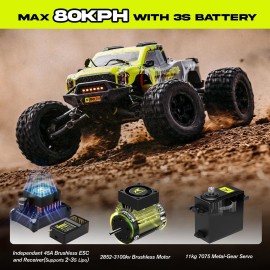 AMORIL 1/10 RTR Brushless Fast RC Cars for Adults,Max 50mph Hobby Electric Off-Road Monster Truck,Waterproof High Speed RC Car 4WD Remote Control Car with 3S Lipo,Green
