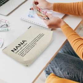 Huester Nana Gifts Makeup Bag, Multi-purpose Travel Cosmetic Case for Women, Patterned Linen, Zipper Closure, Perfect for Makeup, Travel, Toiletry