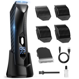 Body Hair Trimmer for Men, Manscape Groin Trimmer/Shaver, IPX7 Waterproof Wet/Dry Groomer with LED Light, Replaceable Ceramic Blade Heads, USB Dock, Mens Ball Shaver, Presents for Father, Husband,Son