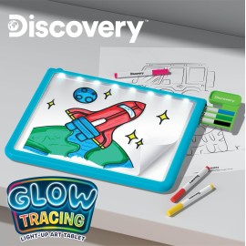 Discovery Glow Tracing Light-Up Art Tablet - Includes 10 Templates, 10 Blank Sheets, 6 Washable Markers| Writing Drawing Tablet for Kids| Craft Kit for Boys Girls| Doodle Board Drawing Pad Toy Gift