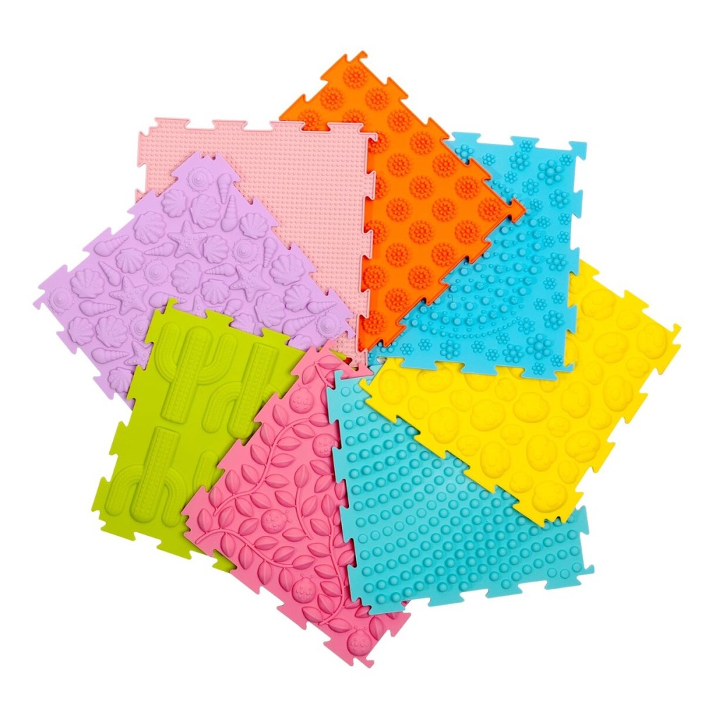 AKIMRABY 8 Pcs Sensory Mats, Sensory Tiles Puzzle Floor Mat for Kids Sensory Room ItemsDifferent Patterns and Colors - Silicone Massage Orthopedic Mat for Children with Autism