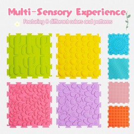 AKIMRABY 8 Pcs Sensory Mats, Sensory Tiles Puzzle Floor Mat for Kids Sensory Room ItemsDifferent Patterns and Colors - Silicone Massage Orthopedic Mat for Children with Autism