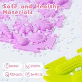 AKIMRABY 8 Pcs Sensory Mats, Sensory Tiles Puzzle Floor Mat for Kids Sensory Room ItemsDifferent Patterns and Colors - Silicone Massage Orthopedic Mat for Children with Autism