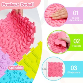 AKIMRABY 8 Pcs Sensory Mats, Sensory Tiles Puzzle Floor Mat for Kids Sensory Room ItemsDifferent Patterns and Colors - Silicone Massage Orthopedic Mat for Children with Autism