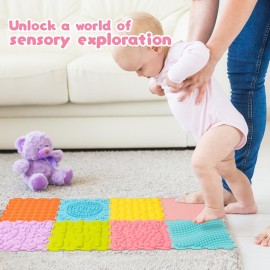 AKIMRABY 8 Pcs Sensory Mats, Sensory Tiles Puzzle Floor Mat for Kids Sensory Room ItemsDifferent Patterns and Colors - Silicone Massage Orthopedic Mat for Children with Autism