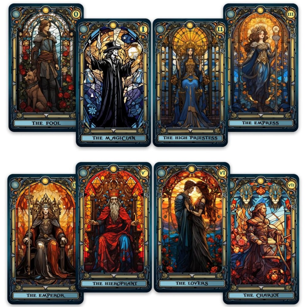 CRAFTERIAN Stained Glass Tarot Cards, 78 Tarot Deck with Foil Edges, Original Tarot Cards for Beginners and Experts with Guide Book, Fortune Telling Game, Divination Tools for All Skill Levels.