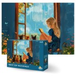 Theo\'s Puzzles Rainy Day Blessings Cat Puzzle 1000 Piece Puzzle for Adults - Smooth Edged, High Resolution Puzzle; Matte Finished, Zero Dust Jigsaw Puzzle