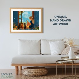 Theo\'s Puzzles Rainy Day Blessings Cat Puzzle 1000 Piece Puzzle for Adults - Smooth Edged, High Resolution Puzzle; Matte Finished, Zero Dust Jigsaw Puzzle