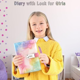 Diary with Lock for Girls Ages 8-12, Birthday Gifts for Teen Girls, Diary for Kids Locked Journal for Girl Notebook Journal Back to School Gifts for Girls 8 9 10 11 12 13 14 15 Teens Tweens