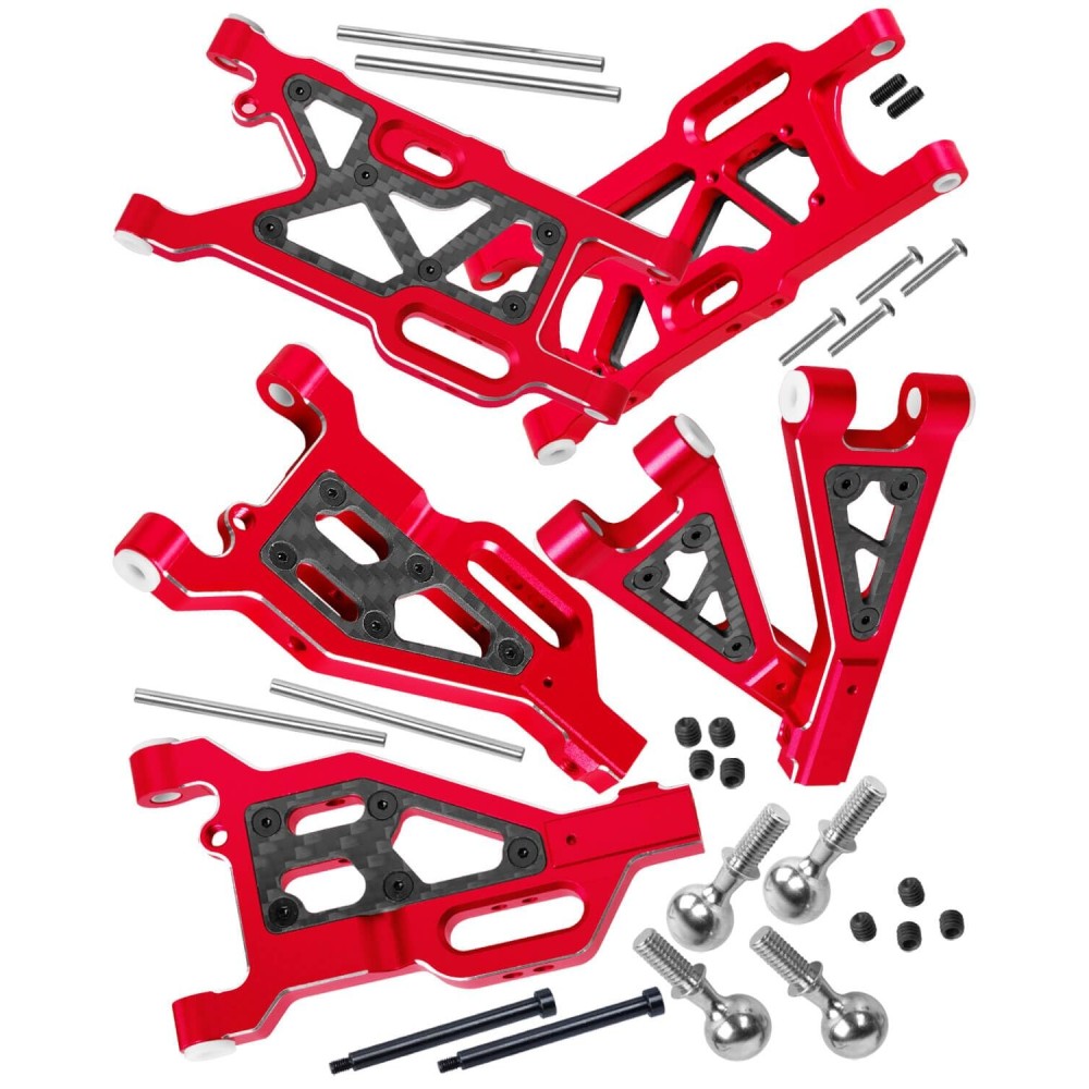 RCMYou Aluminum Suspension A Arms Upgrades Part for 1/8 Typhon 6S,1/7 Felony Infraction Limitless 6S BLX,Front Upper & Front Lower & Rear Lower Suspension A Arms Hops up w/Pivot Balls,Red