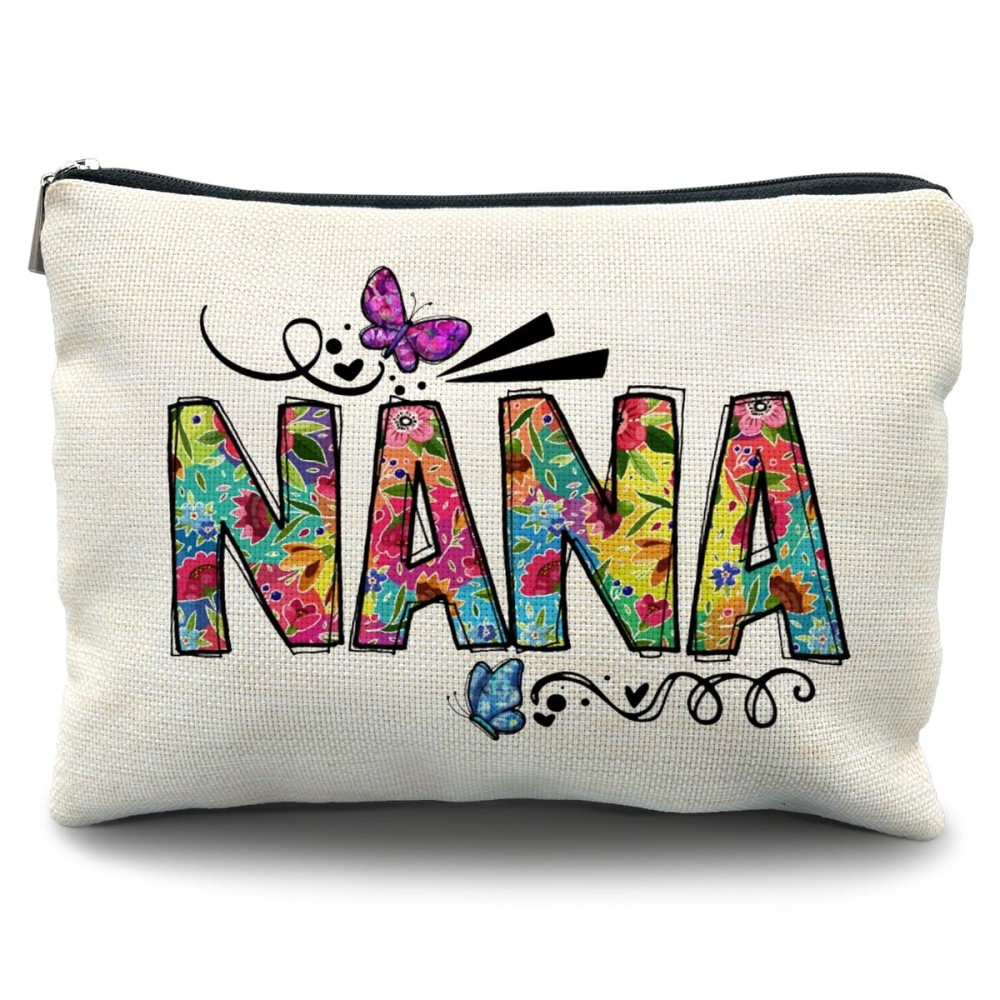 Likjad Nana Gifts Makeup Cosmetic Bag - Nana Mothers Day Gifts, Nana Gifts from Grandkids, Best Nana Ever Gifts, Butterfly Floral Nana Small Makeup Bag for Purse, Nana Gifts for Grandma