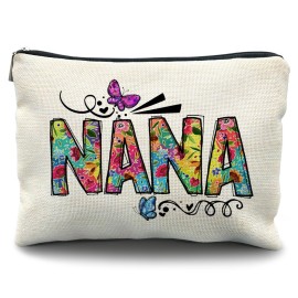 Likjad Nana Gifts Makeup Cosmetic Bag - Nana Mothers Day Gifts, Nana Gifts from Grandkids, Best Nana Ever Gifts, Butterfly Floral Nana Small Makeup Bag for Purse, Nana Gifts for Grandma