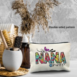 Likjad Nana Gifts Makeup Cosmetic Bag - Nana Mothers Day Gifts, Nana Gifts from Grandkids, Best Nana Ever Gifts, Butterfly Floral Nana Small Makeup Bag for Purse, Nana Gifts for Grandma