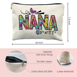 Likjad Nana Gifts Makeup Cosmetic Bag - Nana Mothers Day Gifts, Nana Gifts from Grandkids, Best Nana Ever Gifts, Butterfly Floral Nana Small Makeup Bag for Purse, Nana Gifts for Grandma