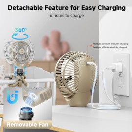 Stroller Fan Clip on for Baby, 30Hrs Removable Fan for Strollers and Car Seat, 3 Speeds Baby Stroller Fans, Rechargeable Portable Fans for Strollers with Flexible Tripod for Beach, Camping and Hiking