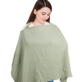 LALIFIT Muslin Nursing Covers for Baby Breastfeeding, Adjustable Privacy Nursing Apron, Extra Large 100% Cotton Breastfeeding Cover with Rigid Hoop Multi-use Carseat Canopy (Roman Green)
