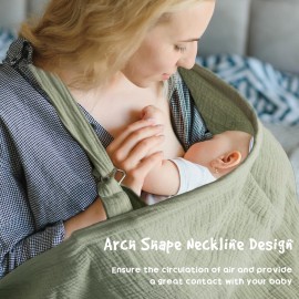 LALIFIT Muslin Nursing Covers for Baby Breastfeeding, Adjustable Privacy Nursing Apron, Extra Large 100% Cotton Breastfeeding Cover with Rigid Hoop Multi-use Carseat Canopy (Roman Green)