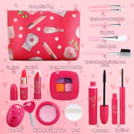 Toddler Girl Toys, Pretend Makeup Kit for Girls 1-3 3-5, Kids Play Makeup Set for Kids 3-5 4-6 1-3, Toddler Makeup Kit with Fake Makeup Set, Car Key & Make up Toy for Age 2 3 4 5 Year Old Girl Gifts