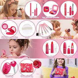 Toddler Girl Toys, Pretend Makeup Kit for Girls 1-3 3-5, Kids Play Makeup Set for Kids 3-5 4-6 1-3, Toddler Makeup Kit with Fake Makeup Set, Car Key & Make up Toy for Age 2 3 4 5 Year Old Girl Gifts